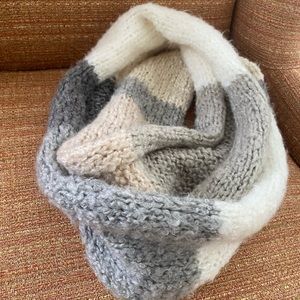 Tan, beige, grey, white, infinity scarf, gently used